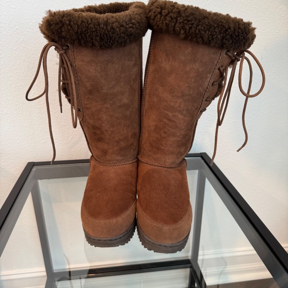 UGG Wild Goose Premium Lace Boot Chestnut Leather Sheepskin Womens 7 Mens 6 NWOB - Picture 8 of 16